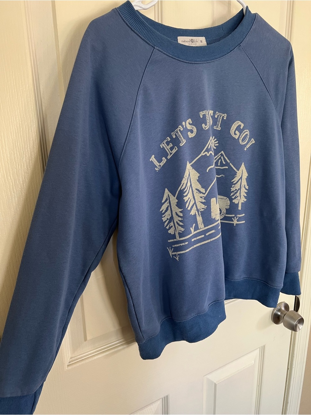 Natural Life Let’s Just Go Graphic Sweatshirt Blue Adventure Pullover Size M - Picture 5 of 10